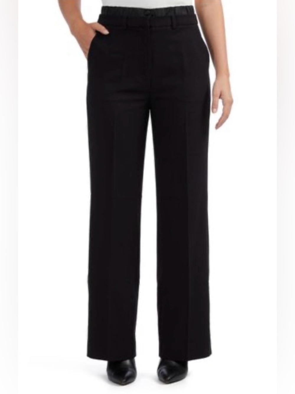 NWT Ellen Tracy Straight Leg Pant with Satin Waistband Black Size 4